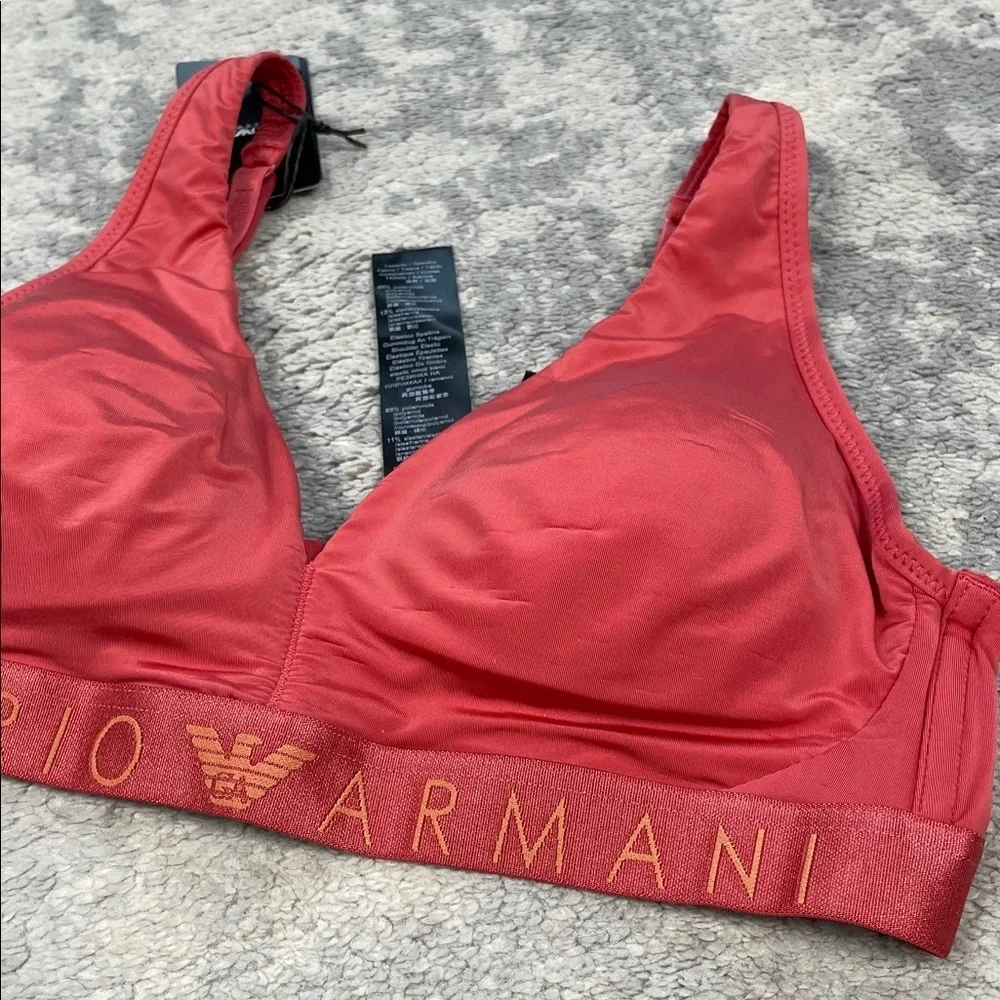 NWT Emporio Armani Underwear Padded Triangle Bralette Bra Rust Red Sz M